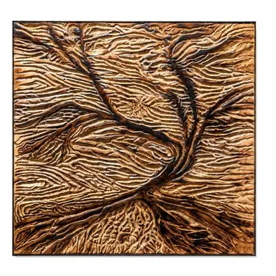 Large carved wood wall art panel showing a tree with flowing branches in a bronze finish